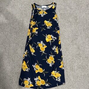 French Grey Lemon Print Midi Dress